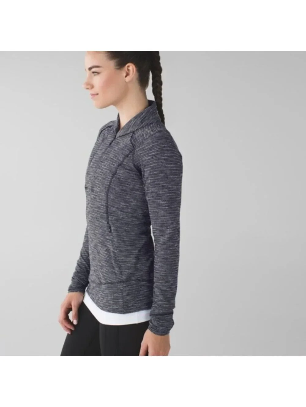 Lululemon Think Fast Pullover Long Sleeve Zip Coco Pique Black